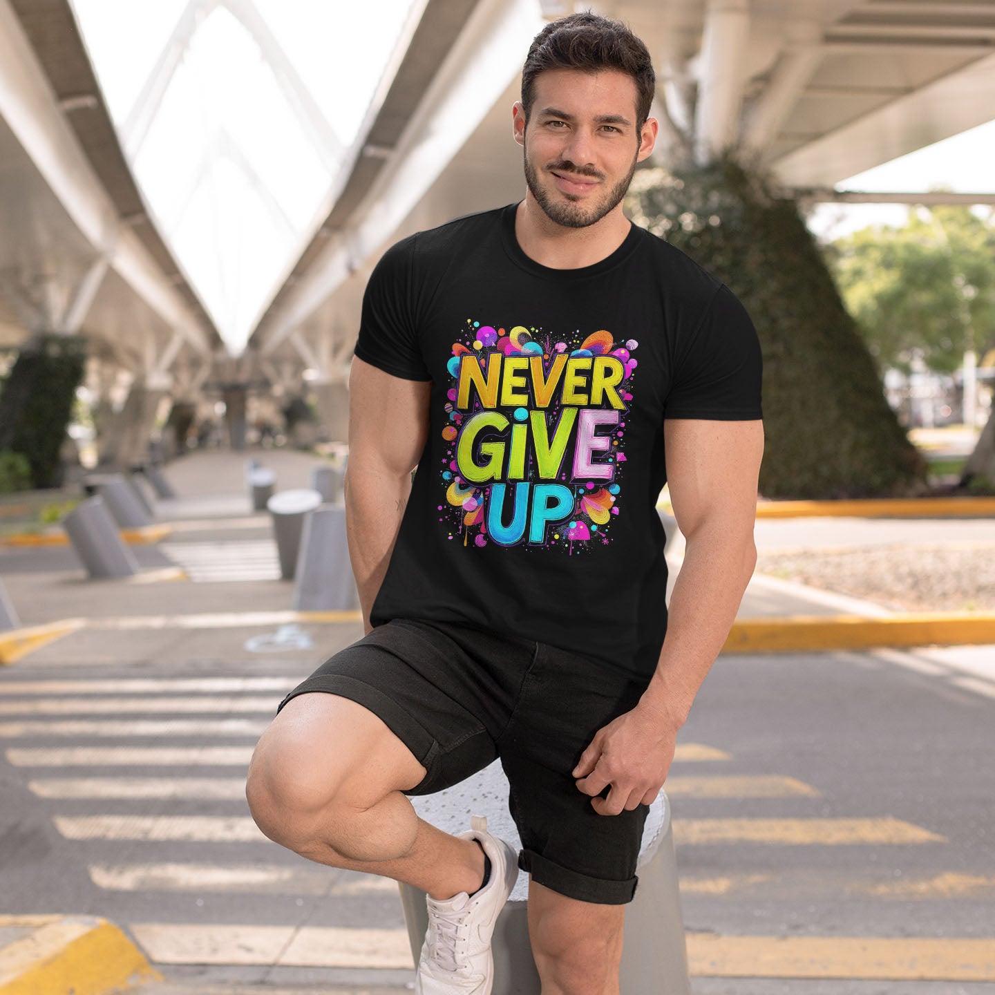NEVER GIVE UP Short-Sleeve Unisex T-Shirt - souverista