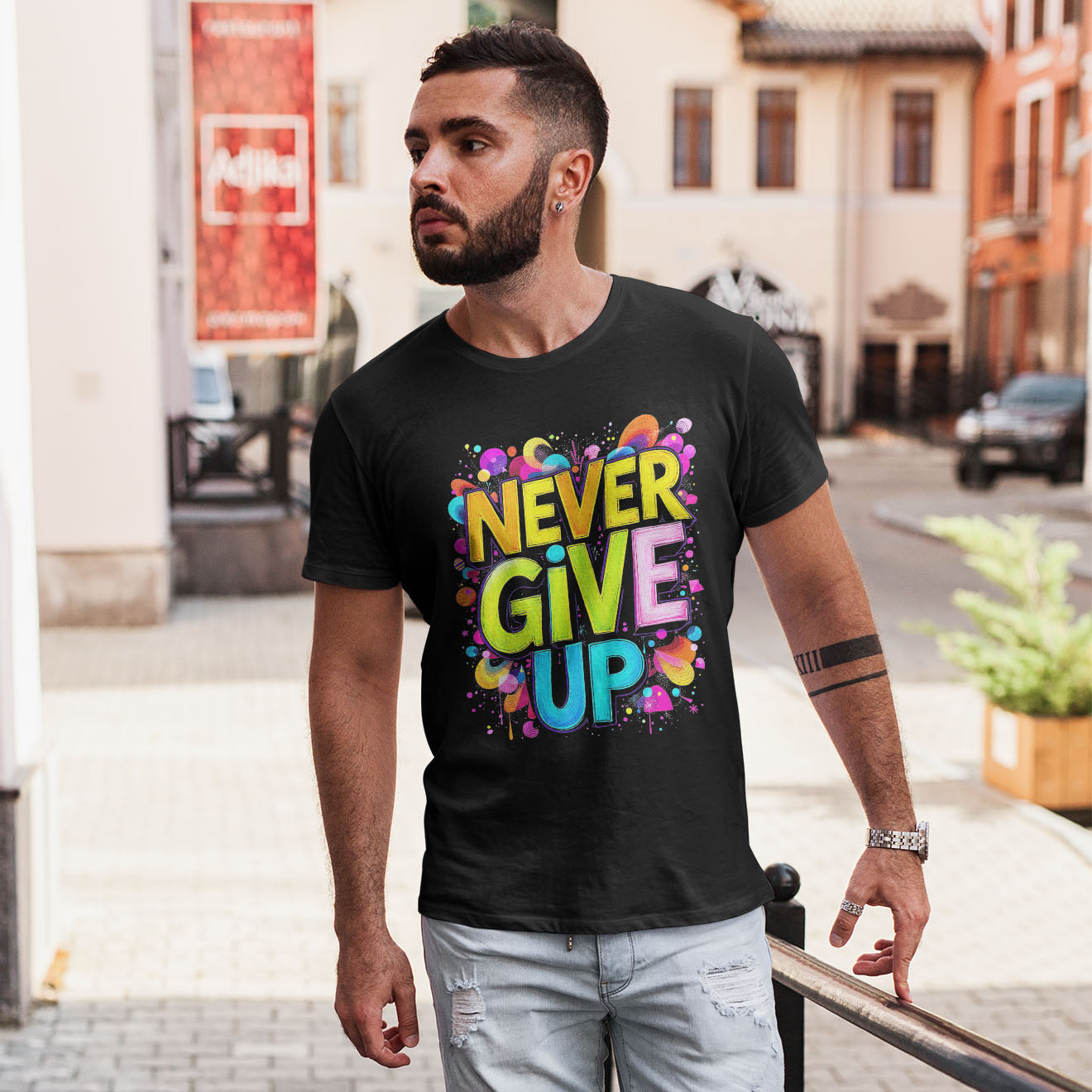 NEVER GIVE UP Short-Sleeve Unisex T-Shirt - souverista