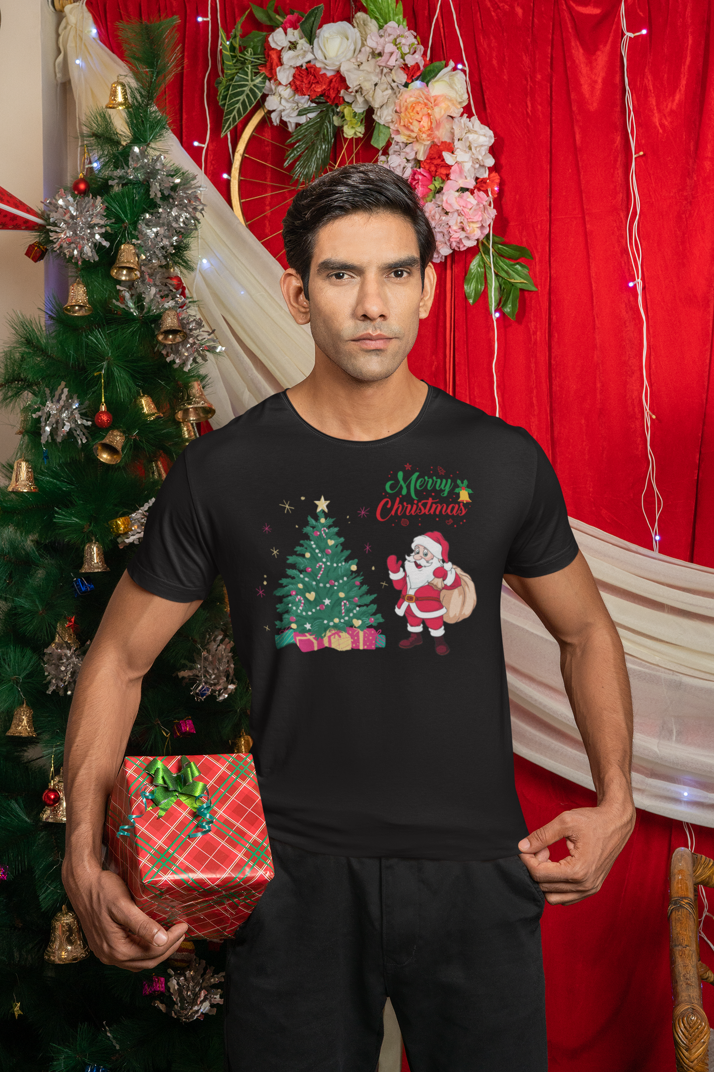 Merry Christmas, Santa Claus, Weihnachts T-Shirt, Kurzärmeliges Unisex-T-Shirt - souverista