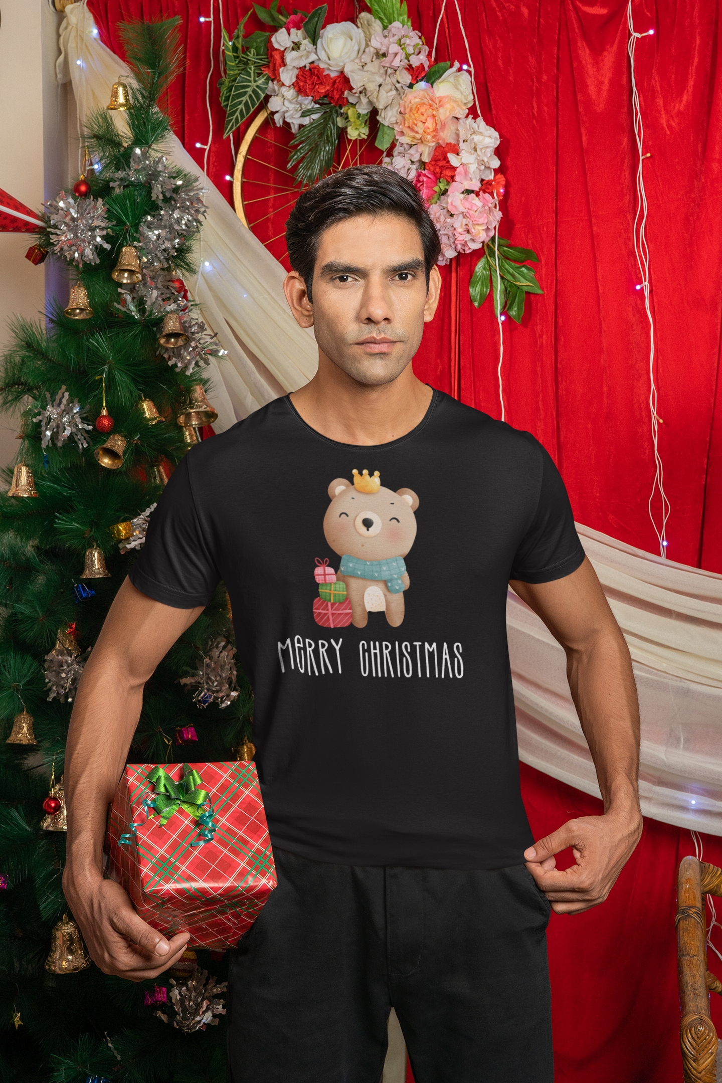 Teddybär T-Shirt, Frohe Weihnachten, Kurzärmeliges Unisex-T-Shirt