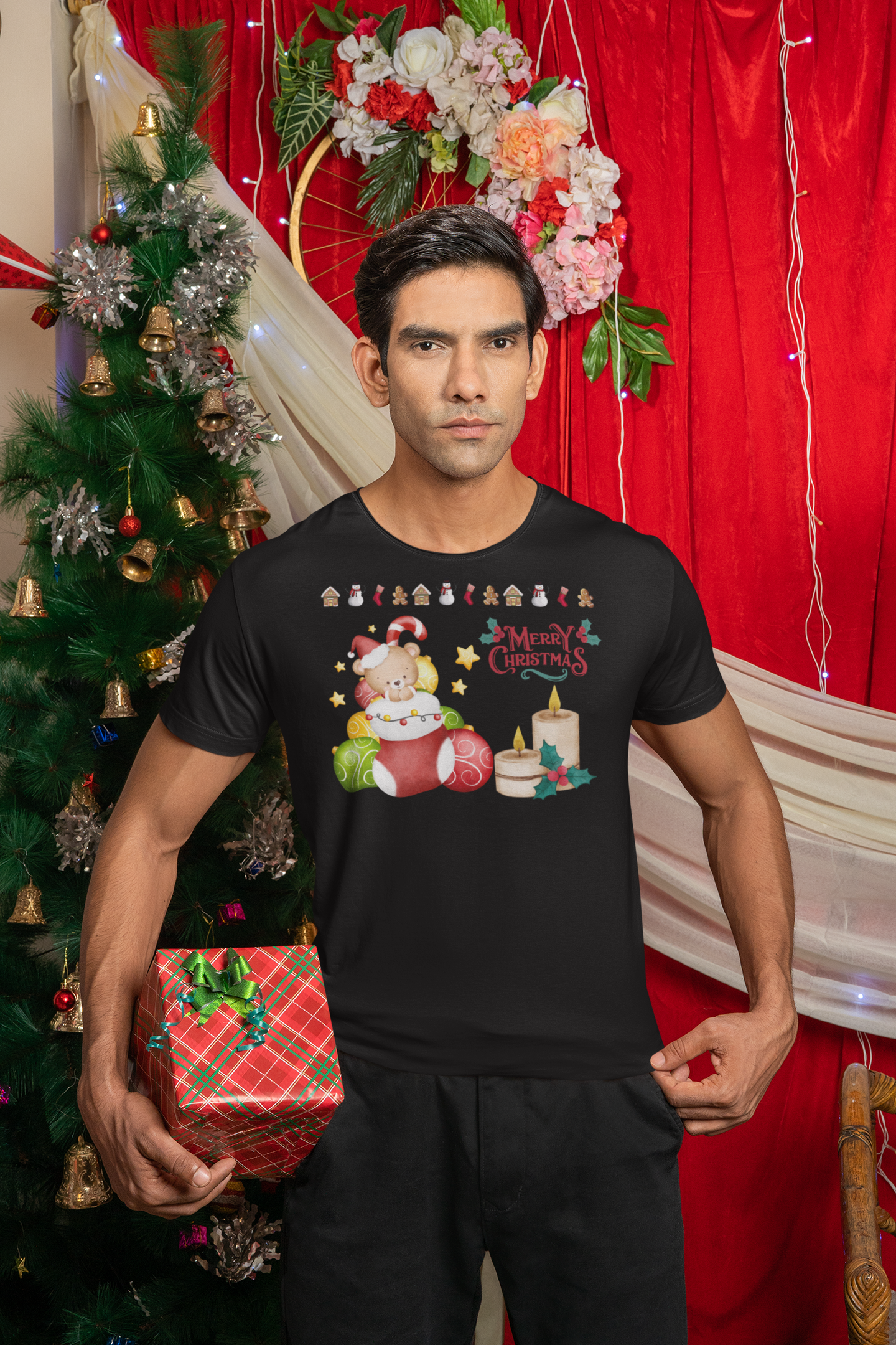 Merry christmas T-Shirt, Teddy Bär T-Shirt, Kurzärmeliges Unisex-T-Shirt