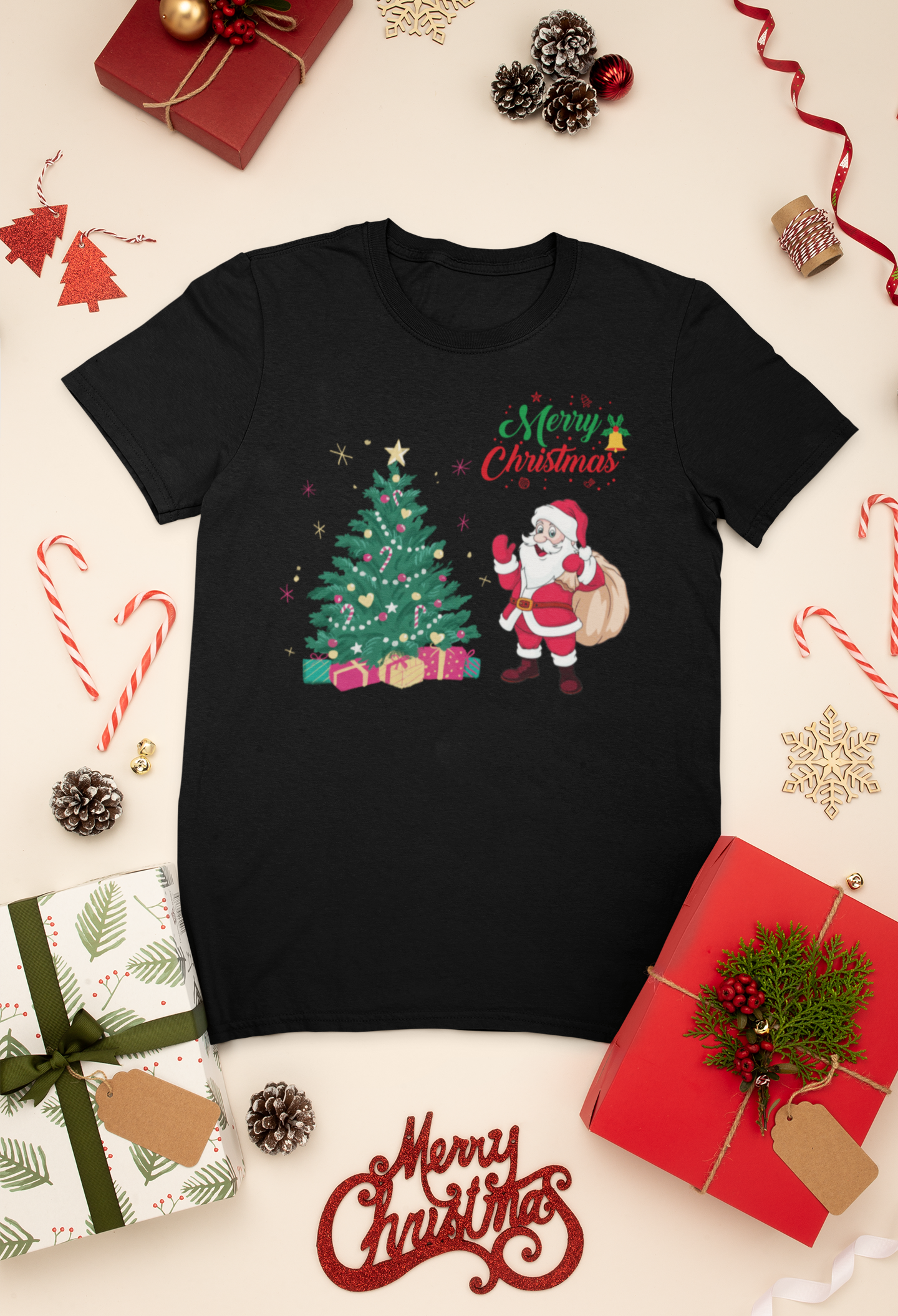 Merry Christmas, Santa Claus, Weihnachts T-Shirt, Kurzärmeliges Unisex-T-Shirt - souverista